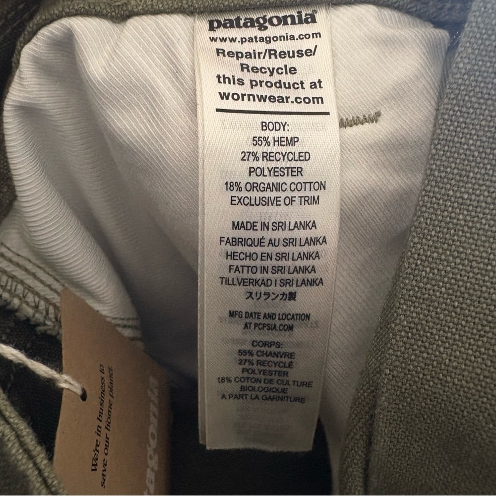 NWT Patagonia Worn Wear Slim All Seasons Hemp Pants Olive Green Size 10 Long - Picture 14 of 16